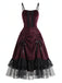 Robe gothique d’Halloween en dentelle et tulle, lacée et froncée années 1950