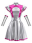 Robe Métallique Argent Fuchsia Avec Brassards Années 1970