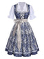 3PCS Robe Florale Bleu Foncé & Tablier Dentelle & Haut Bouffant Années 1950