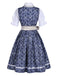 3PCS Robe Florale Bleu Foncé & Tablier Dentelle & Haut Bouffant Années 1950 4