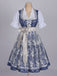 3PCS Robe Florale Bleu Foncé & Tablier Dentelle & Haut Bouffant Années 1950 5