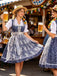 3PCS Robe Florale Bleu Foncé & Tablier Dentelle & Haut Bouffant Années 1950 2