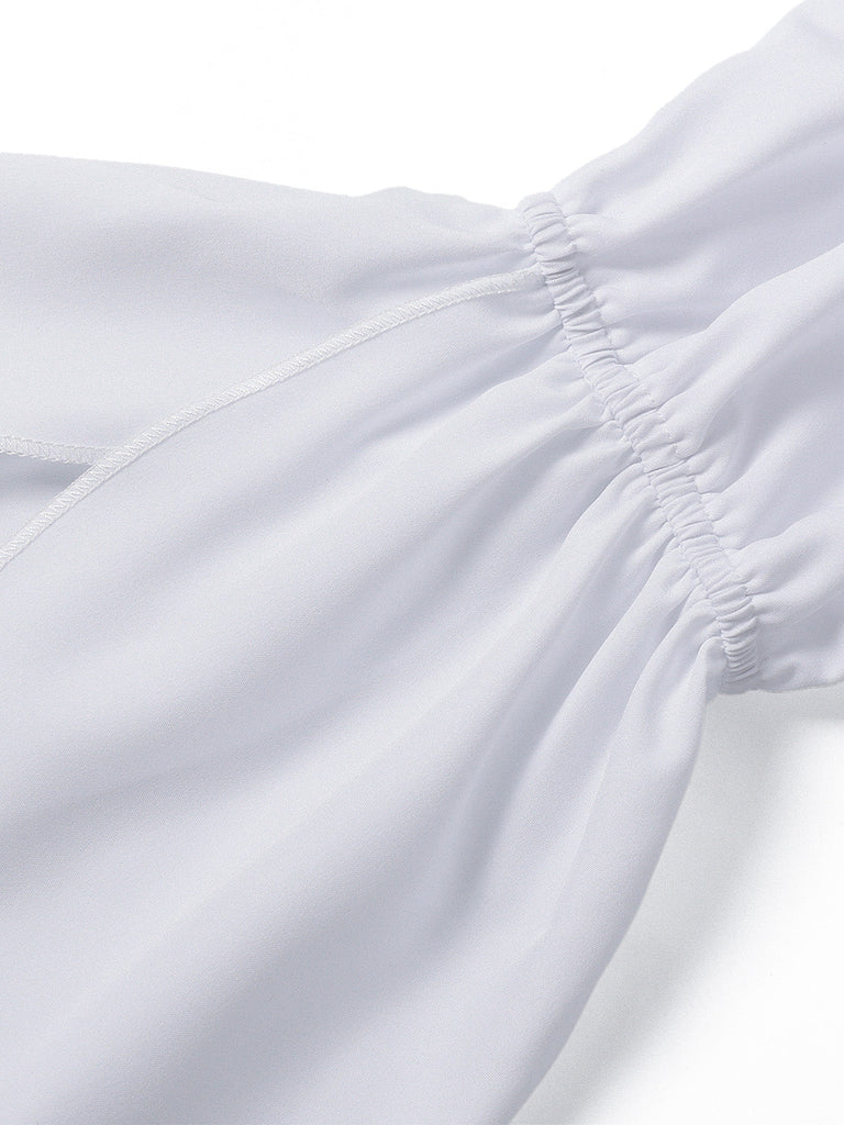2PCS Lie-de-Vin Off‑Shoulder Top et à Volants Étagés Volant Jupe Années 1950
