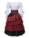2PCS Lie-de-Vin Off‑Shoulder Top et à Volants Étagés Volant Jupe Années 1950