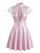 Robe Rose Col V Profond Métallique Laser Mesh Patchwork Années 1960 2