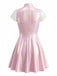 Robe Rose Col V Profond Métallique Laser Mesh Patchwork Années 1960 3