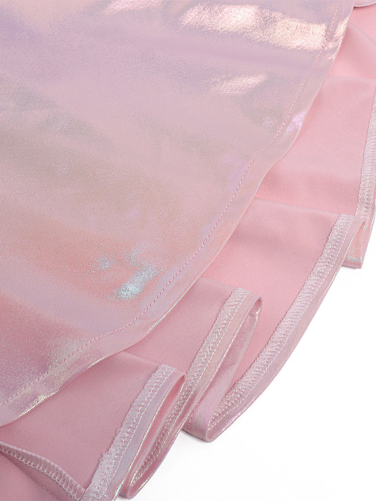 Robe Rose Col V Profond Métallique Laser Mesh Patchwork Années 1960 7