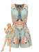 [Prévente] Combishort Vert Menthe Col V Symmetrical Floral Années 1950