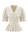 Blouse Beige Dentelle Col Claudine Manches Bouffantes Années 1970