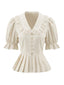 Blouse Beige Dentelle Col Claudine Manches Bouffantes Années 1970