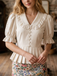 Blouse Beige Dentelle Col Claudine Manches Bouffantes Années 1970 3