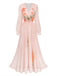 Robe Orange Rose Floral Manches Bouffantes Maxi Années 1930