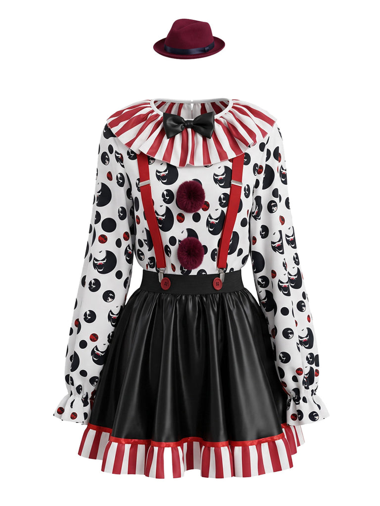 Ensemble costume de clown rouge et noir Halloween Années 1950