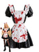 Robe de servante noire pour Halloween similicuir verni taches de sang années 50