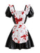 Robe de soubrette noire Halloween en vinyle effet sanglant Années 1950