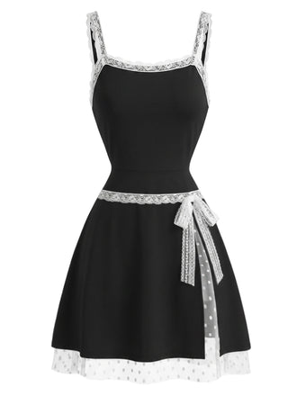 [Prévente] Robe Caraco Noire Nœud Blanc Dentelle Années 1960 2