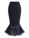 [Prévente] Jupe sirène bleu foncé à bordure contrastée et ourlet en tulle Années 1960