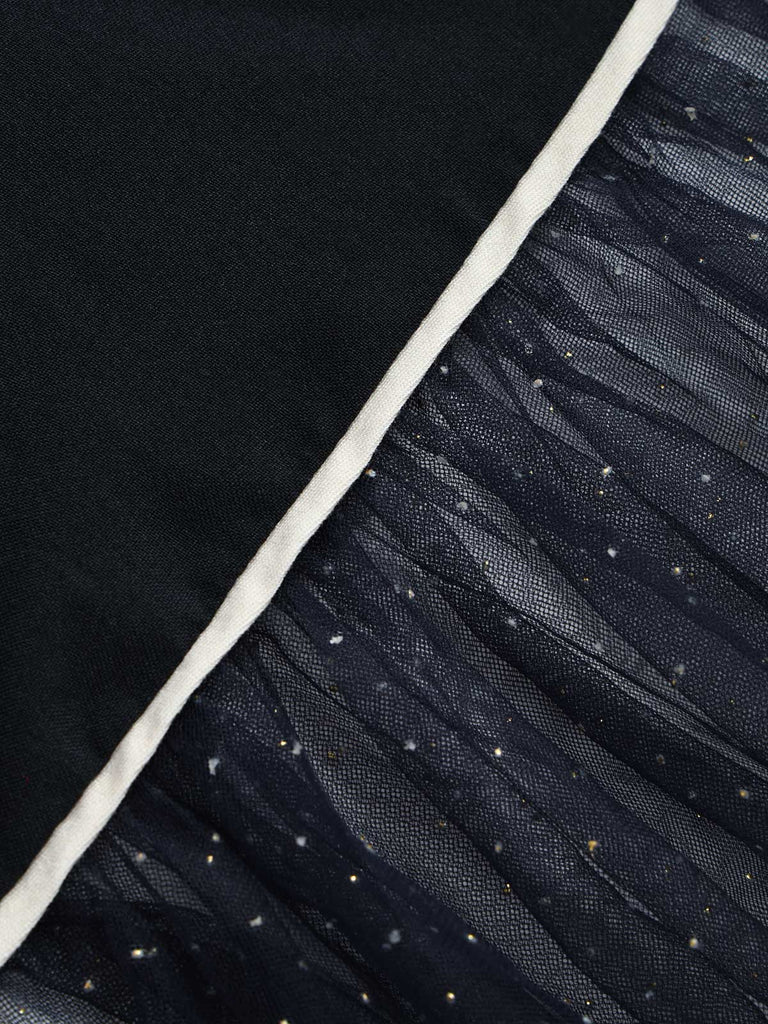 [Prévente] Jupe sirène bleu foncé à bordure contrastée et ourlet en tulle Années 1960