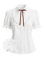 [Prévente] Blouse blanche manches bouffantes volants et nœud années 40
