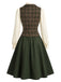 [Prévente] Ensemble 3PCS avec blouse à col lavallière, gilet à carreaux et jupe en A Années 1940
