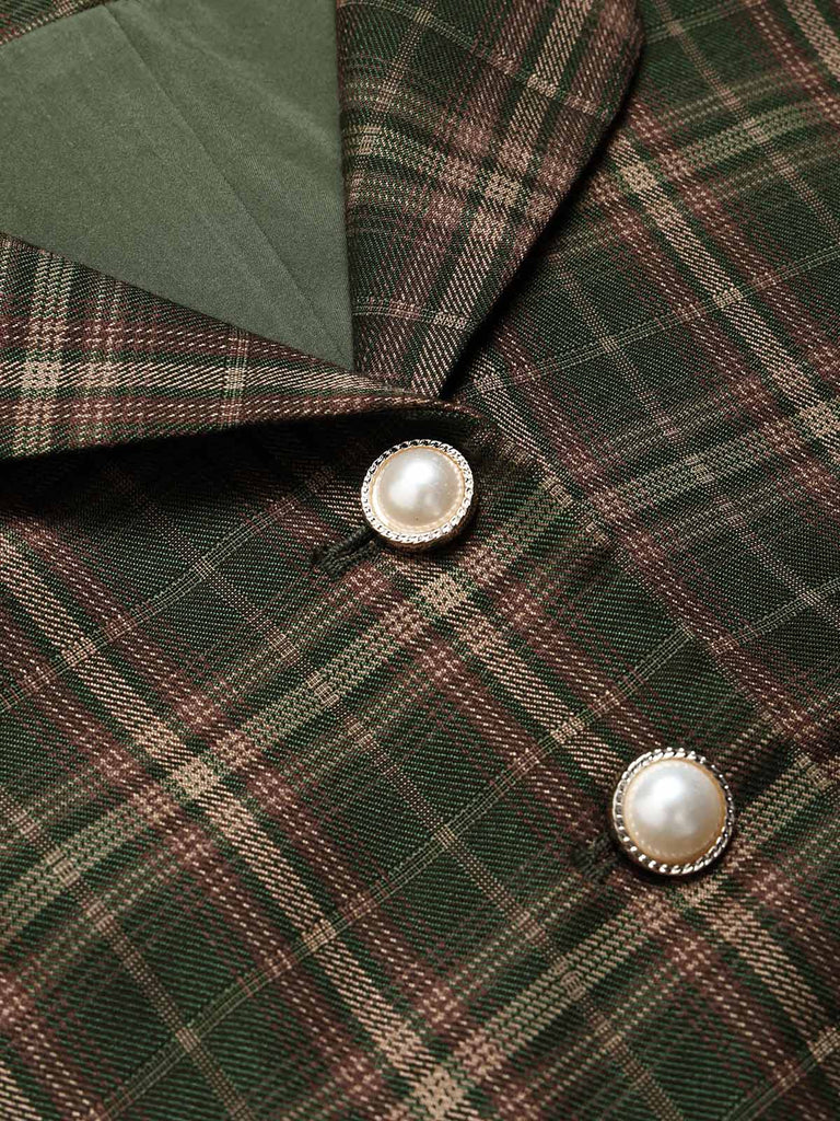 [Prévente] Ensemble 3PCS avec blouse à col lavallière, gilet à carreaux et jupe en A Années 1940
