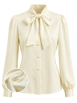 [Prévente] Blouse crème à col lavallière et manches longues Années 1940