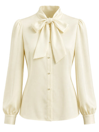 [Prévente] Blouse crème à col lavallière et manches longues Années 1940