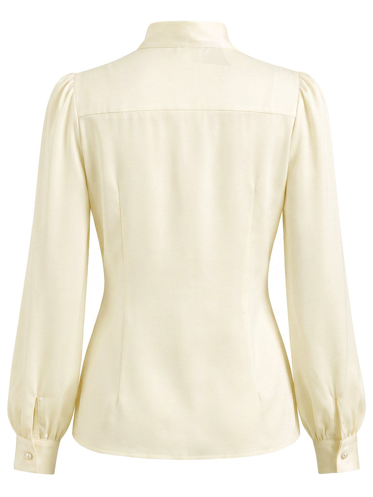 [Prévente] Blouse crème à col lavallière et manches longues Années 1940