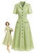 [Prévente] Robe Chemise Chartreuse Dentelle Ceinturée Col Revers avec Poches Années 1940