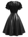 [Prévente] Robe noire en dentelle et similicuir à col rond années 1950