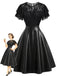 [Prévente] Robe noire en dentelle et similicuir à col rond années 1950