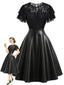 [Prévente] Robe noire cuir et dentelle col rond années 1950