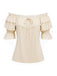 [Prévente] Tops Beige Convertible Off‑Shoulder Dentelle Volant Années 1970