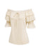 [Prévente] 2PCS Beige Off‑Shoulder Dentelle Volant Top et Asymétrique Jupe Années 1970
