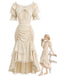 [Prévente] 2PCS Beige Off‑Shoulder Dentelle Volant Top et Asymétrique Jupe Années 1970