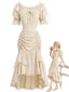 [Prévente] 2PCS Top Beige Hors-Épaule et Jupe Asymétrique  Années 1970