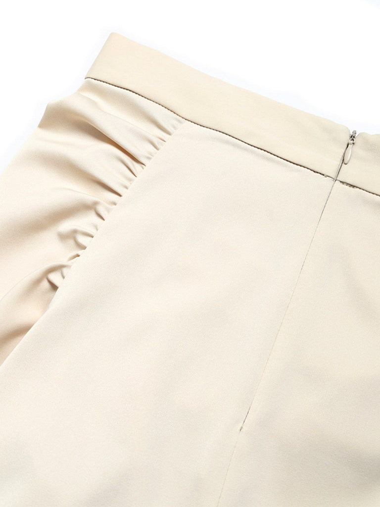[Prévente] 2PCS Beige Off‑Shoulder Dentelle Volant Top et Asymétrique Jupe Années 1970