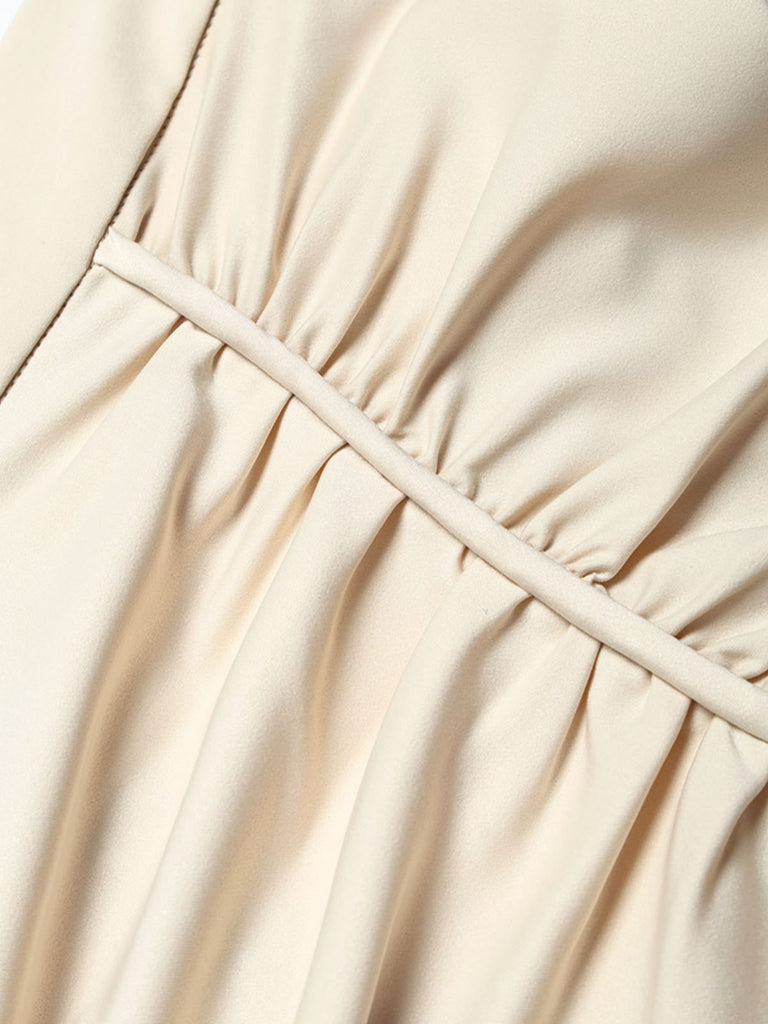[Prévente] 2PCS Beige Off‑Shoulder Dentelle Volant Top et Asymétrique Jupe Années 1970