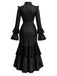 [Prévente] Robe gothique noire à pois, dentelle et fronces années 1970