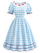 [Prévente] Robe à Carreaux avec Dentelle Nœud et Volants Bleu et Blanc Années 1940