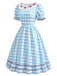 [Prévente] Robe à Carreaux avec Dentelle Nœud et Volants Bleu et Blanc Années 1940
