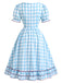 [Prévente] Robe à Carreaux avec Dentelle Nœud et Volants Bleu et Blanc Années 1940