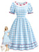[Prévente] Robe à Carreaux avec Dentelle Nœud et Volants Bleu et Blanc Années 1940