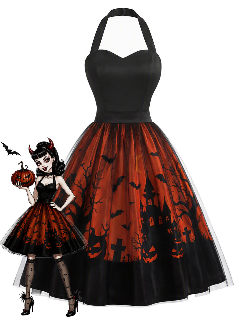 [Prévente] Robe Halloween en Tulle à Col Halter Cœur Noir Années 1950