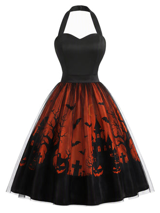 [Prévente] Robe Halloween en Tulle à Col Halter Cœur Noir Années 1950