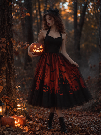 Robe noire en tulle pour Halloween encolure cœur et tour de cou années 50