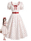 [Prévente] Robe rouge et blanche pois encolure carrée et nœud années 50