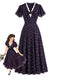 [Prévente] Robe violet foncé à fleurs, col V et bordure en dentelle années 1930