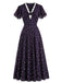 [Prévente] Robe violet foncé à fleurs, col V et bordure en dentelle années 1930