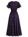 [Prévente] Robe violet foncé à fleurs, col V et bordure en dentelle années 1930